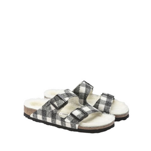 NWT Birkenstock Arizona Black & White Plaid Shearling Sandals Size‎ 11